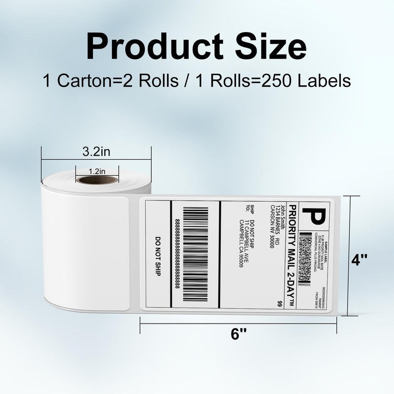 LabelCreate 4x6 Thermal Labels, Shipping Label for Thermal Label Printer, Pack of 250 4x6 Roll Labels, Commercial Grade, Compatible with JADENS, Phomemo, Rollo, MUNBYN, Zebra and Other Thermal Printers - Image 2